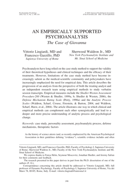 AN EMPIRICALLY SUPPORTED PSYCHOANALYSIS the Case of Giovanna