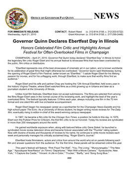 Governor Quinn Declares Ebertfest Day in Illinois