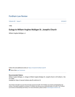 Eulogy to William Hughes Mulligan St. Joseph's Church