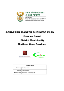 AGRI-PARK MASTER BUSINESS PLAN Frances Baard District Municipality Northern Cape Province