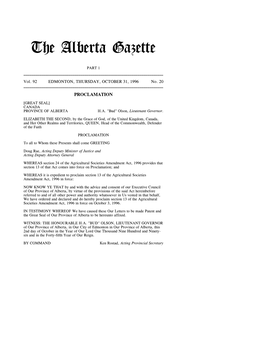 The Alberta Gazette, Part I, October 31, 1996