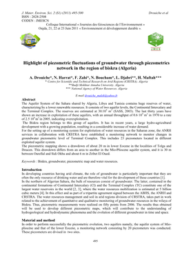 Highlight of Piezometric Fluctuations of Groundwater Through Piezometers Network in the Region of Biskra (Algeria)