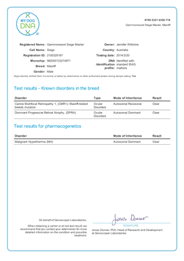 Health Testing DNA Report Siege