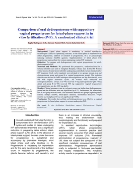 Comparison of Oral Dydrogesterone with Suppository Vaginal Progesterone for Luteal-Phase Support in in Vitro Fertilization (IVF): a Randomized Clinical Trial