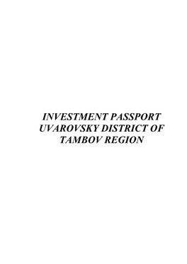 Investment Passport Uvarovsky District of Tambov Region