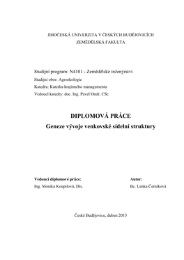 DIPLOMOVÁ PRÁCE Geneze Vývoje Venkovské Sídelní Struktury