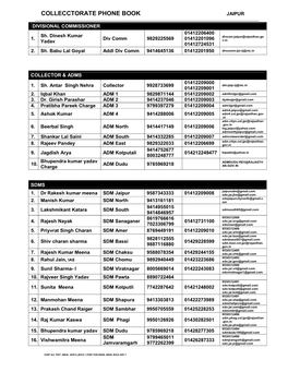 Collecctorate Phone Book Jaipur