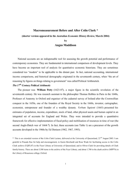 Macromeasurement Before and After Colin Clark * Angus Maddison