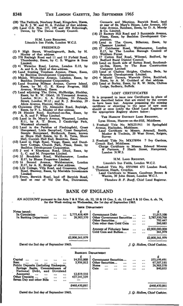8348 the London Gazette, Srd September 1965 Bank of England