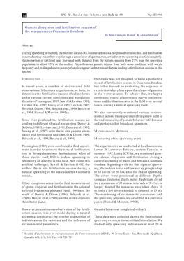 Gamete Dispersion and Fertilisation Success of the Sea Cucumber Cucumaria Frondosa by Jean-François Hamel1 & Annie Mercier1