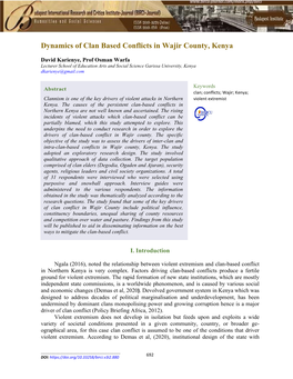 Dynamics of Clan Based Conflicts in Wajir County, Kenya