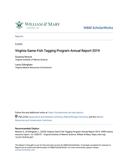 Virginia Game Fish Tagging Program Annual Report 2019