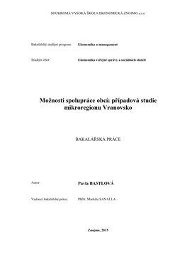 Případová Studie Mikroregionu Vranovsko