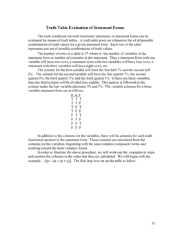 Truth Table Evaluation of Statement Forms