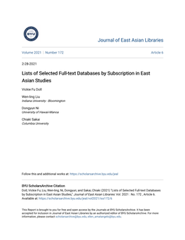 Lists of Selected Full-Text Databases by Subscription in East Asian Studies