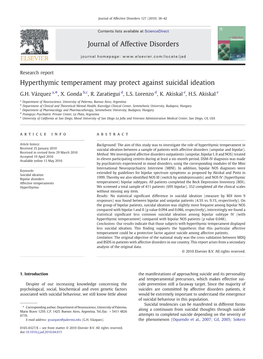 Hyperthymic Temperament May Protect Against Suicidal Ideation