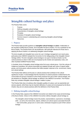 Practice Note on Intangible Cultural Heritage and Place