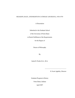 Religion, Race, and Rights in Catholic Louisiana, 1938-1970