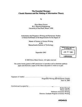 Claude Shannon and the Making of Information Theory