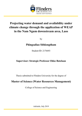 Projecting Water Demand and Availability Under Climate Change Through the Application of WEAP in the Nam Ngum Downstream Area, Laos