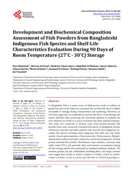 Development and Biochemical Composition Assessment of Fish Powders from Bangladeshi Indigenous Fish Species and Shelf-Life Chara