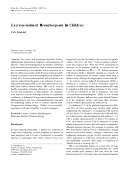 Exercise-Induced Bronchospasm in Children