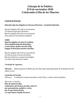 Liturgia De La Palabra El 8 De Noviembre 2020 Celebrando El Día De Los Muertos