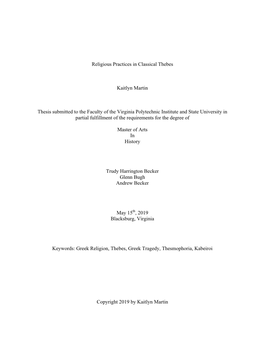 Religious Practices in Classical Thebes Kaitlyn Martin Thesis