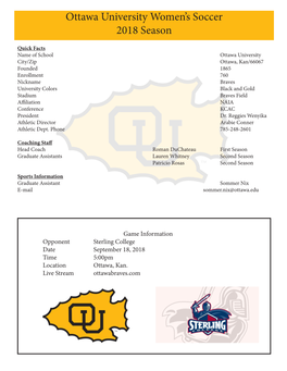 Ottawa University Women's Soccer 2018 Season