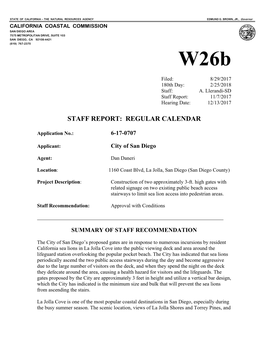 Staff Report: Regular Calendar