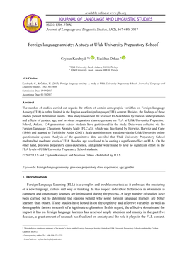 JOURNAL of LANGUAGE and LINGUISTIC STUDIES ISSN: 1305-578X Journal of Language and Linguistic Studies, 13(2), 667-680; 2017