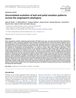 Uncorrelated Evolution of Leaf and Petal Venation Patterns Across the Angiosperm Phylogeny