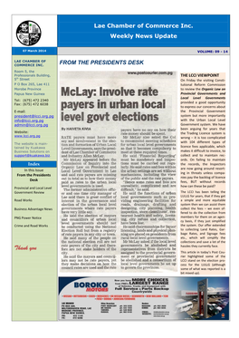 Thank You This Article in Today’S Post Cou- Rier Highlighted Some of the LCCI Stand on the Election Pro- Cess for the LULLG (Although Some of What Was Reported Is A