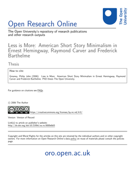 Less Is More: American Short Story Minimalism in Ernest Hemingway, Raymond Carver and Frederick Barthelme Thesis