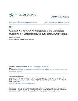 An Archaeological and Microscopic Investigation of Barbadian Redware During the Early Colonial Era