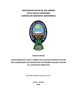 Universidad Mayor De San Andrés Facultad De Agronomía Carrera De Ingeniería Agronómica