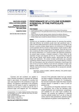 Performance of a Cyclone Scrubber in Removal of Fine