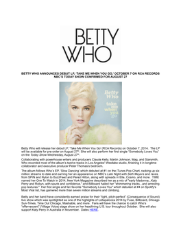 Betty Who Announces Debut Lp Take Me When You Go