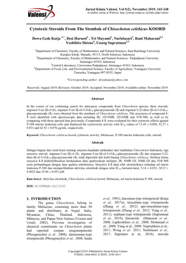 Cytotoxic Steroids from the Stembak of Chisocheton Celebicus KOORD