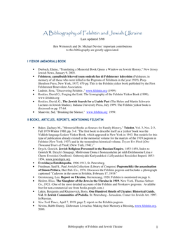 A Bibliography of Felshtin and Jewish Ukraine Last Updated 5/08