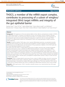 THOC5, a Member of the Mrna Export Complex, Contributes