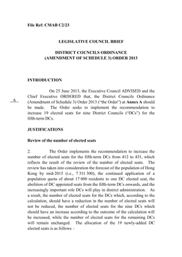 District Councils Ordinance (Amendment of Schedule 3) Order 2013