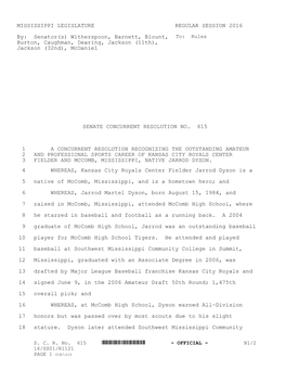 MISSISSIPPI LEGISLATURE REGULAR SESSION 2016 By