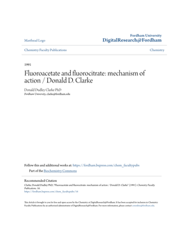 Fluoroacetate and Fluorocitrate: Mechanism of Action / Donald D