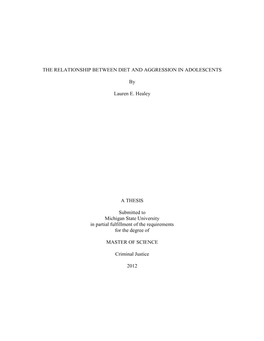 The Relationship Between Diet and Aggression in Adolescents