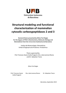 Structural Modeling and Functional Characterization of Mammalian Cytosolic Carboxypeptidases 2 and 3