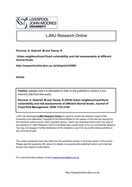 Urban Neighbourhood Flood Vulnerability and Risk Assessments at Different Diurnal Levels