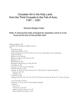 Crusader Art in the Holy Land, from the Third Crusade to the Fall of Acre, 1187 -- 1291