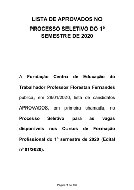 Lista De Aprovados No Processo Seletivo Do 1º Semestre De 2020