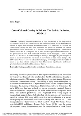 Cross-Cultural Casting in Britain: the Path to Inclusion, 1972-2012